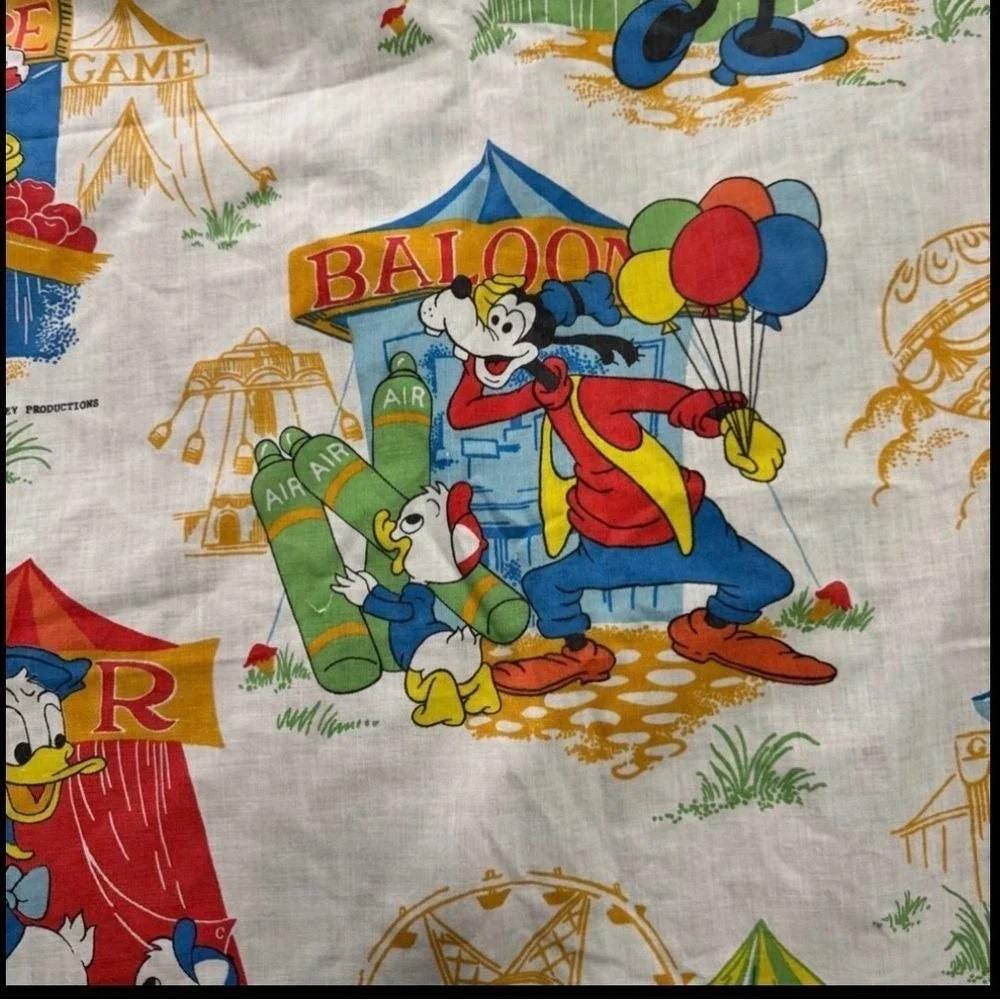 VTG 70s Sheet Mickey Mouse Flat Twin Disney Carnival Minnie Goofy Donald Cartoon